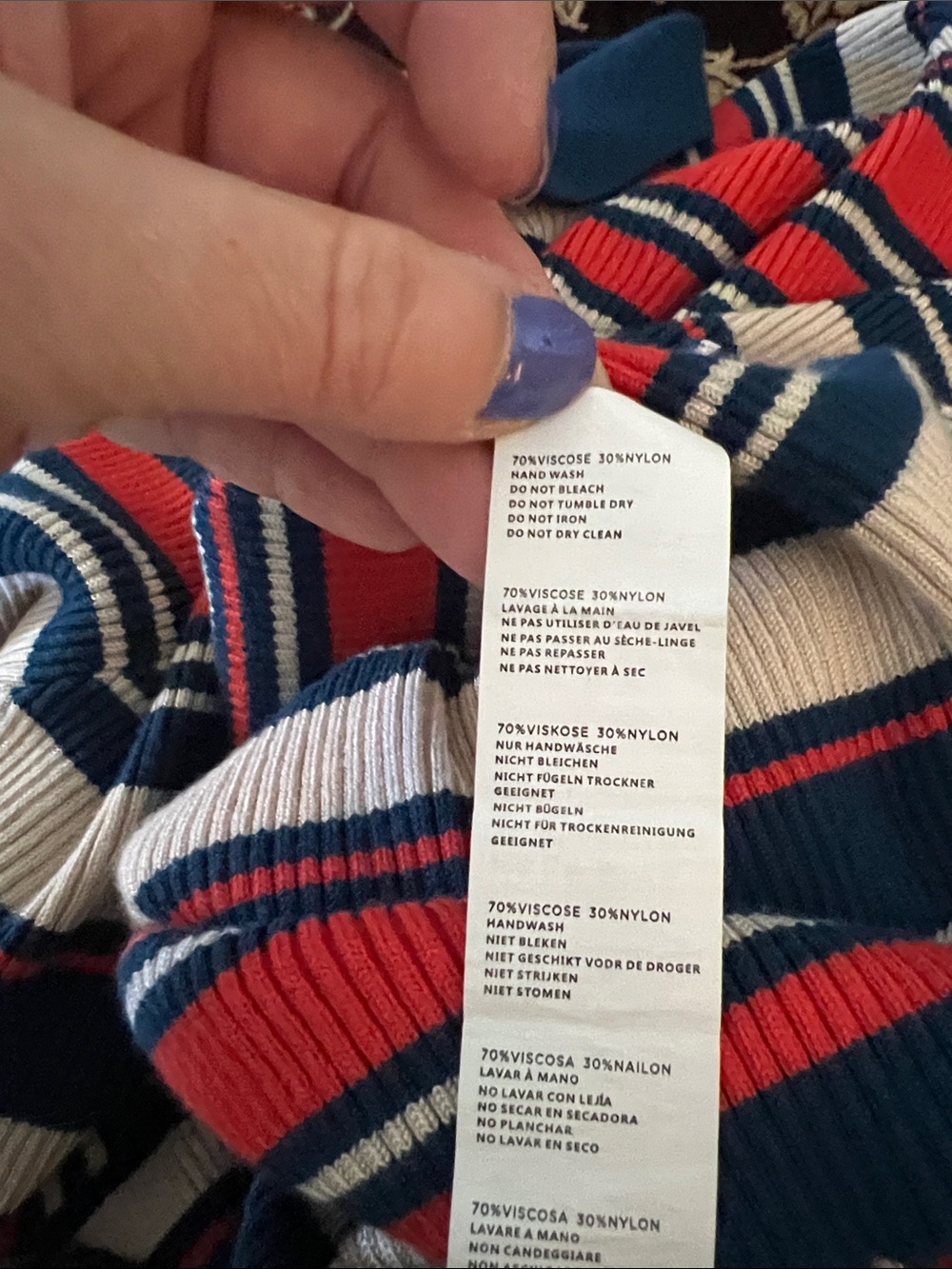 Nasty Gal Striped Zip-Up V-Neck Ribbed Maxi Dress in Red, Navy & Cream - Picture 7 of 7